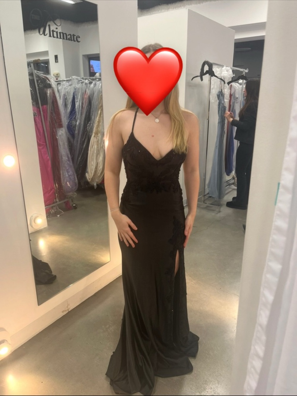 Faviana Black Spaghetti-Strap Prom Gown with Side Slit